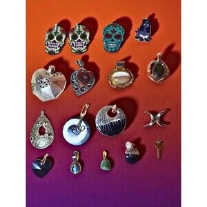Mixed Pendant Lot (17) – Skulls, Hearts, Gemstones, Shell, Boho, Gothic